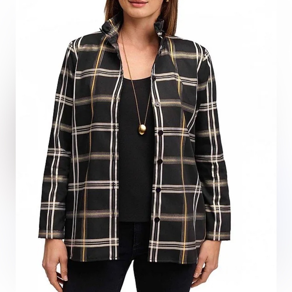 Foxcroft Carolina Plaid Collar Long Sleeve Button Up Shirt Wrinkle Free sz 10